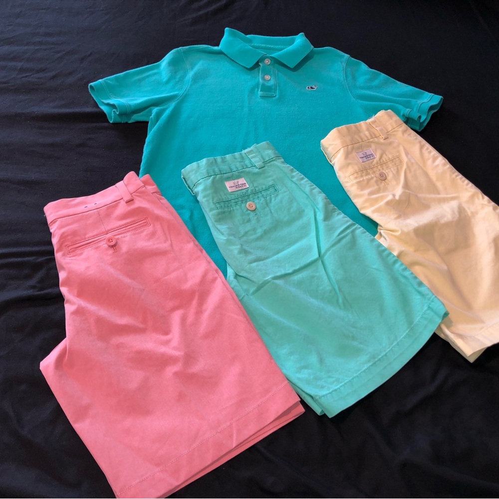 Vineyard Vines Turquoise Polo Shirt with 3 Pair of Vineyard Vines Shorts for Boy